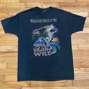 Vintage Y2K Call Of the Wild Wolf 2002 Daytona Beach Biker Fest Harley T-Shirt